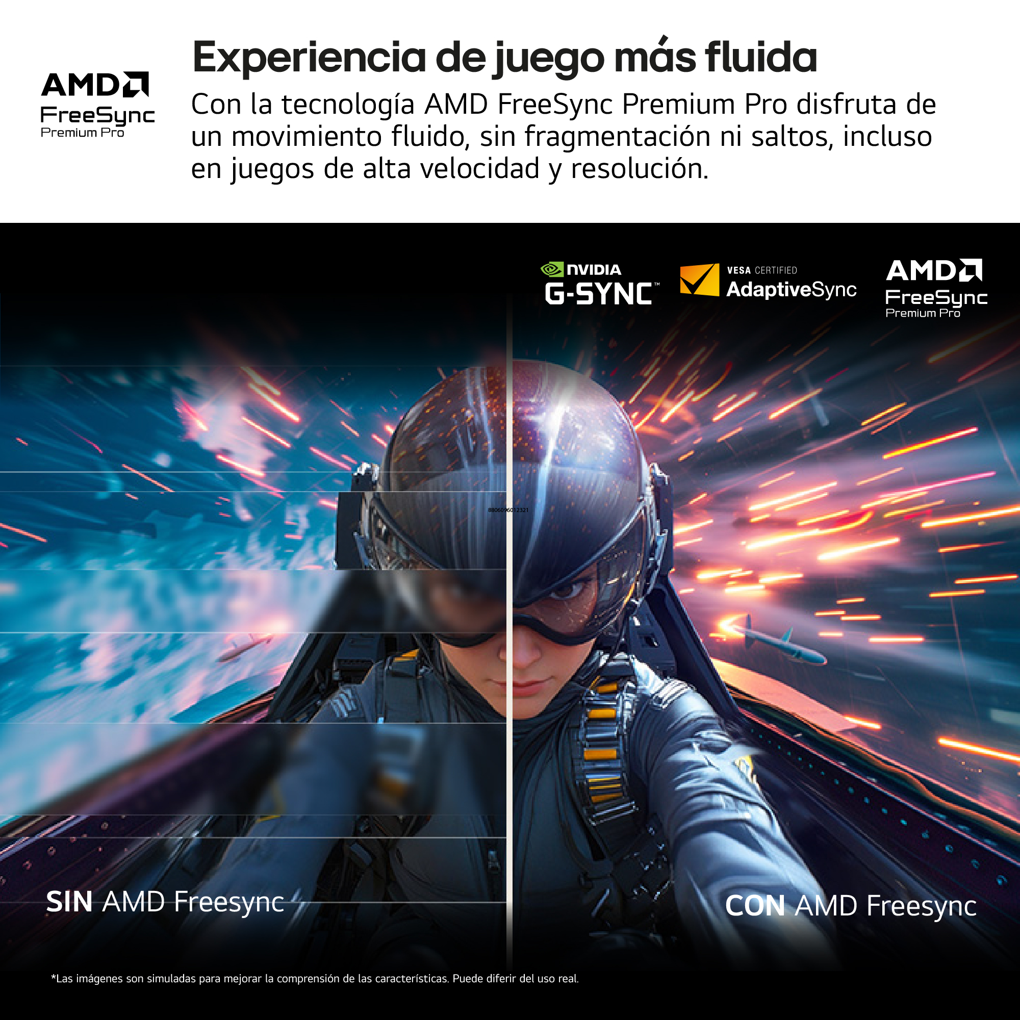 Un gráfico que muestra las ventajas de la tecnología AMD FreeSync Premium Pro.