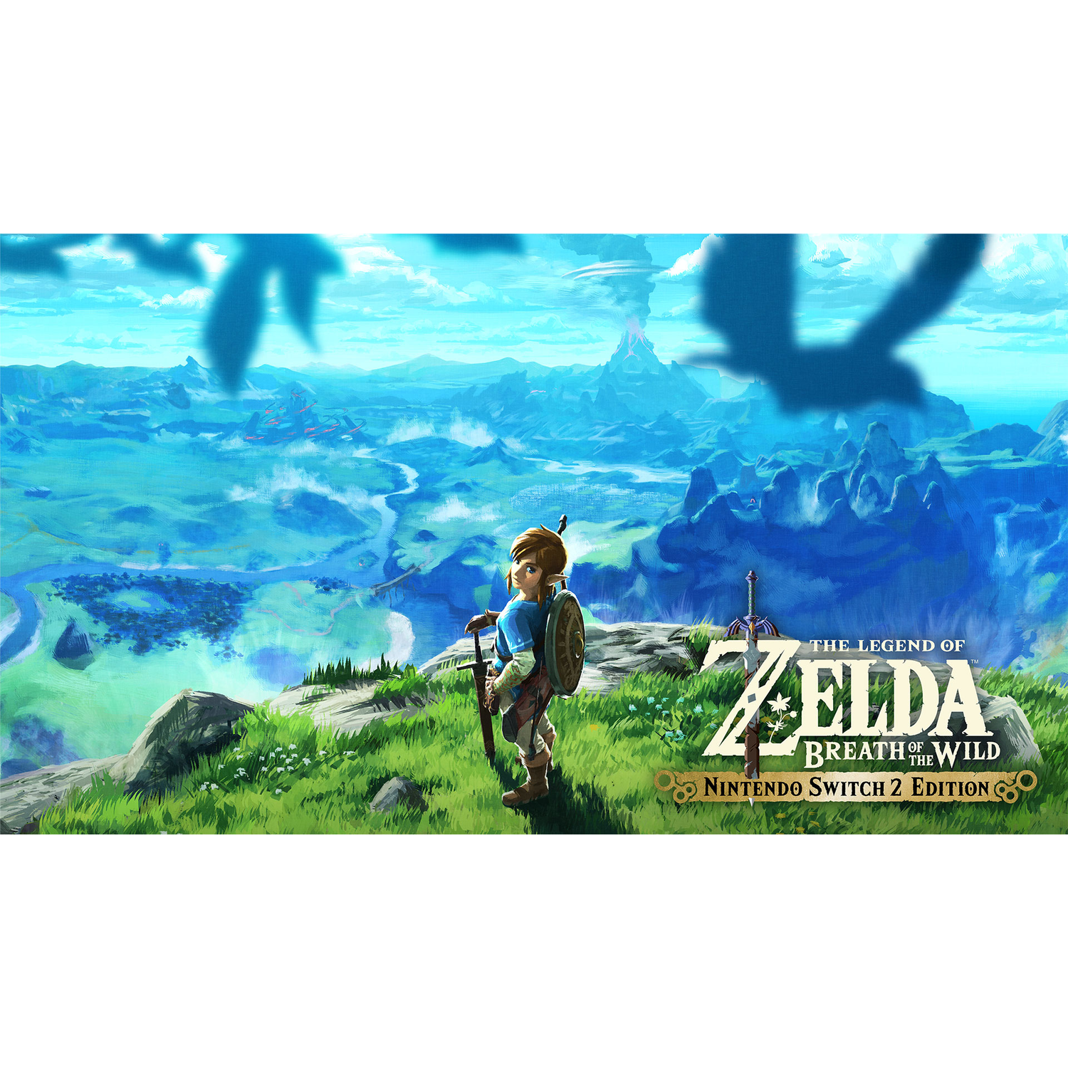Een schilderachtige afbeelding van het Zelda-spel, met Link in een landschap.