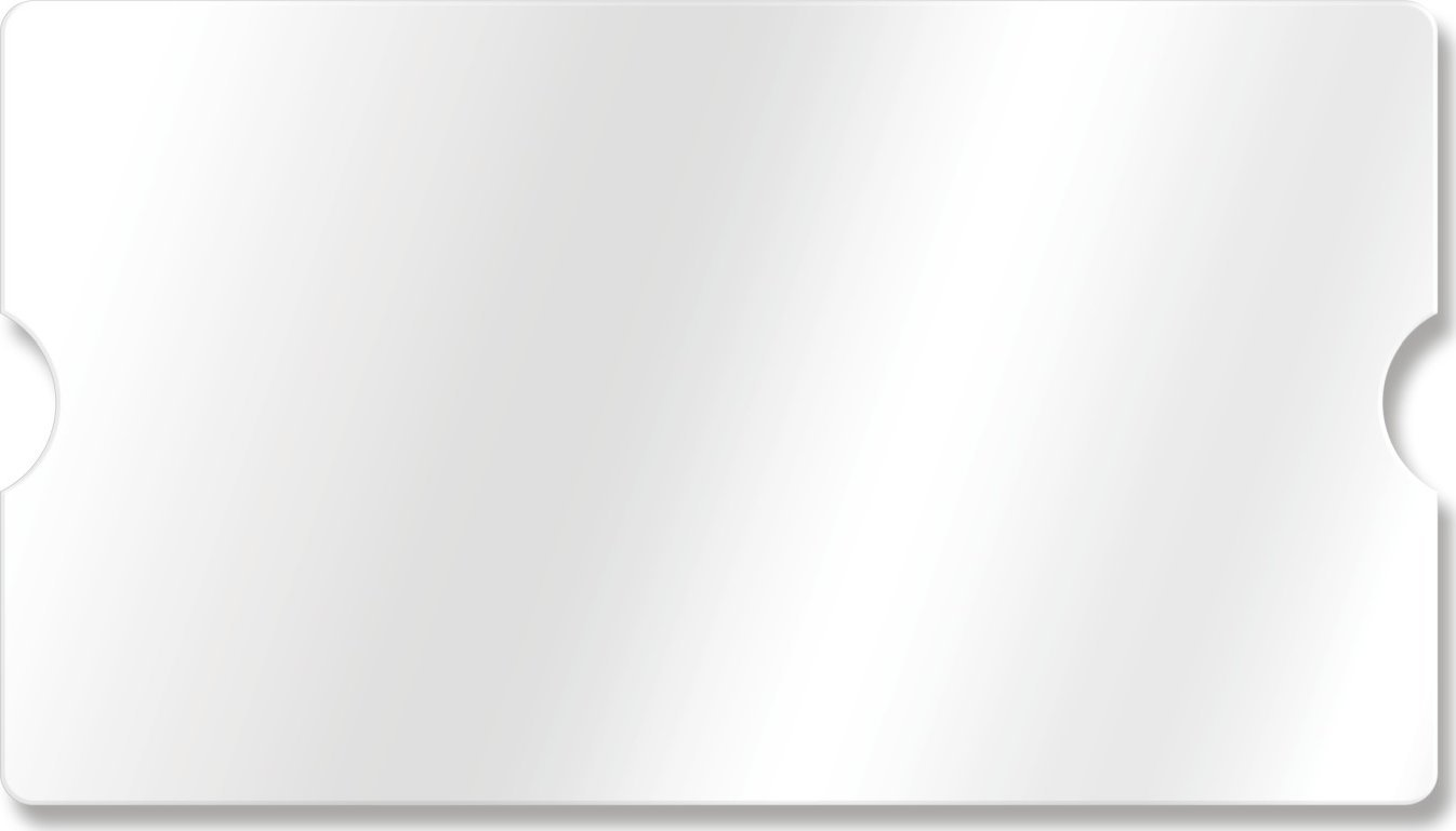 Biała prostokątna karta z zaokrąglonymi rogami na białym tle.