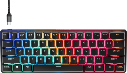Clavier RVB avec câble USB-C. Touches noires et multicolores.