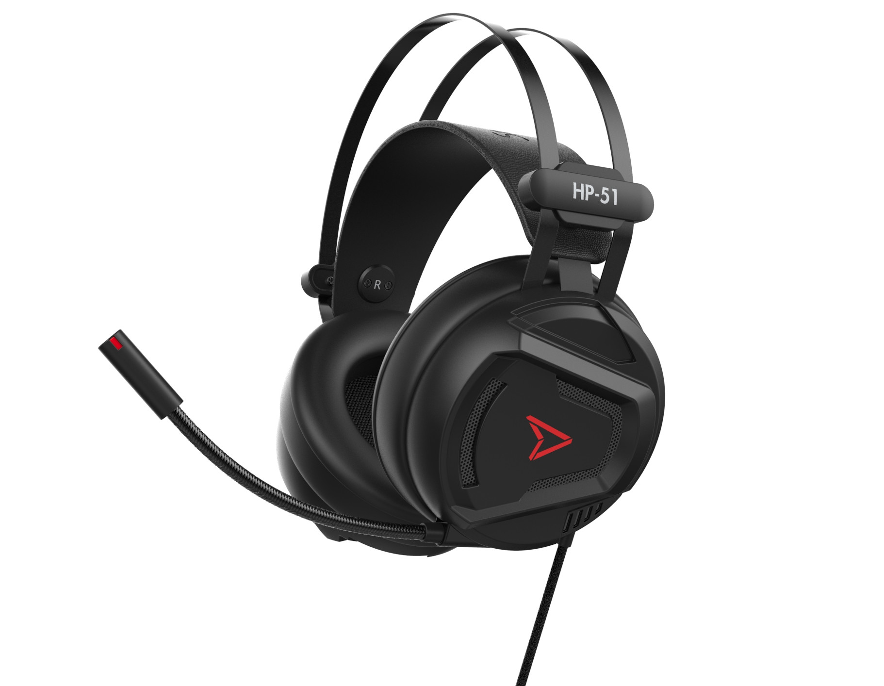 Czarne słuchawki dla graczy z mikrofonem i czerwonym logo.