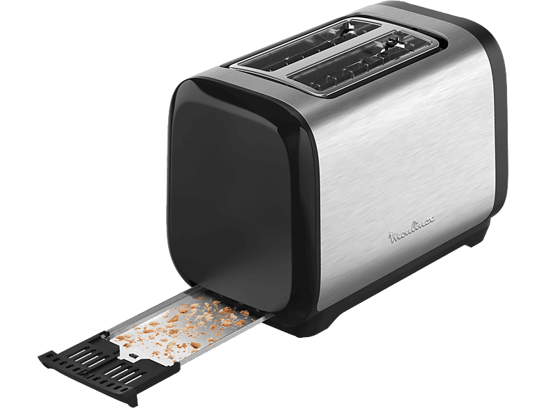 Tostadora - Moulinex Subito 5 LT5S0D, 1200w, 2 ranuras, 7 niveles de tostado, Bandeja recogemigas, Descongela y recalienta, Inox