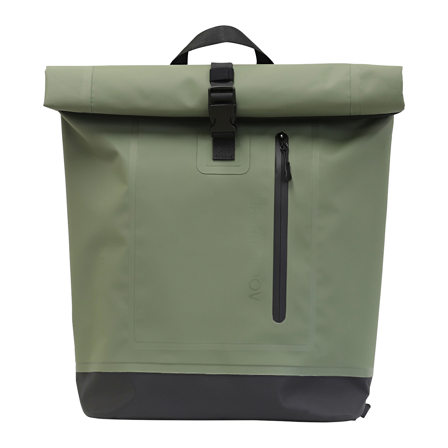 Sac à dos vert et noir. Fond noir.