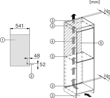 Schwarz-weiß-Diagramm mit Pfeilen, Abmessungen und Beschriftungen.