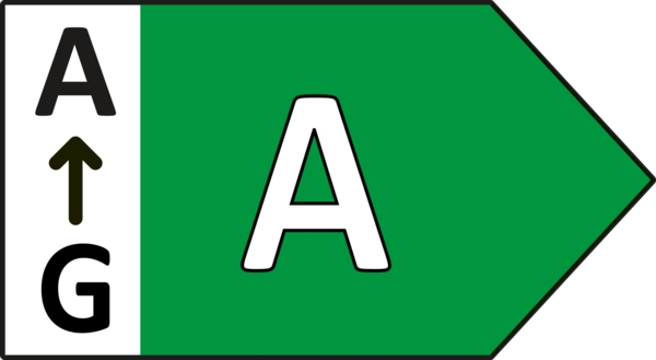 Energieeffizienzlabel mit grünem Pfeil, der auf den Buchstaben A zeigt.