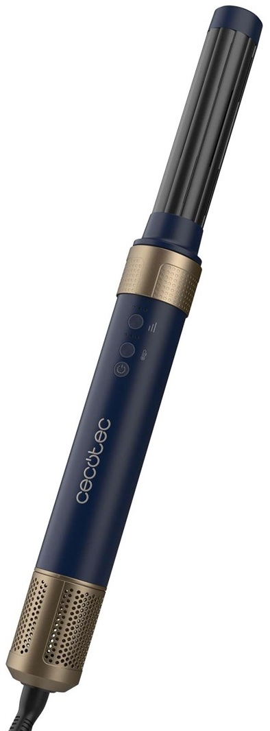 Stylizator do włosów Cecotec w kolorach granatowym i złotym.