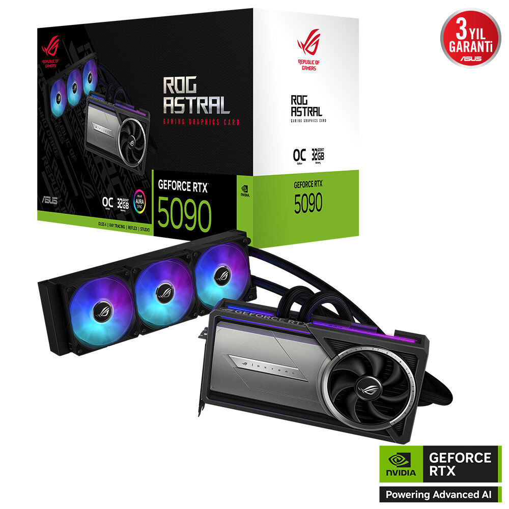 ASUS Rog-Astral-LC-RTX5090-O32G-Gaming-Nvidia-Geforce-RTX 5090-32GB GDDR7-512bit-OC-2xHDMI-3xDP-RGB-DLSS4 Ekran Kartı