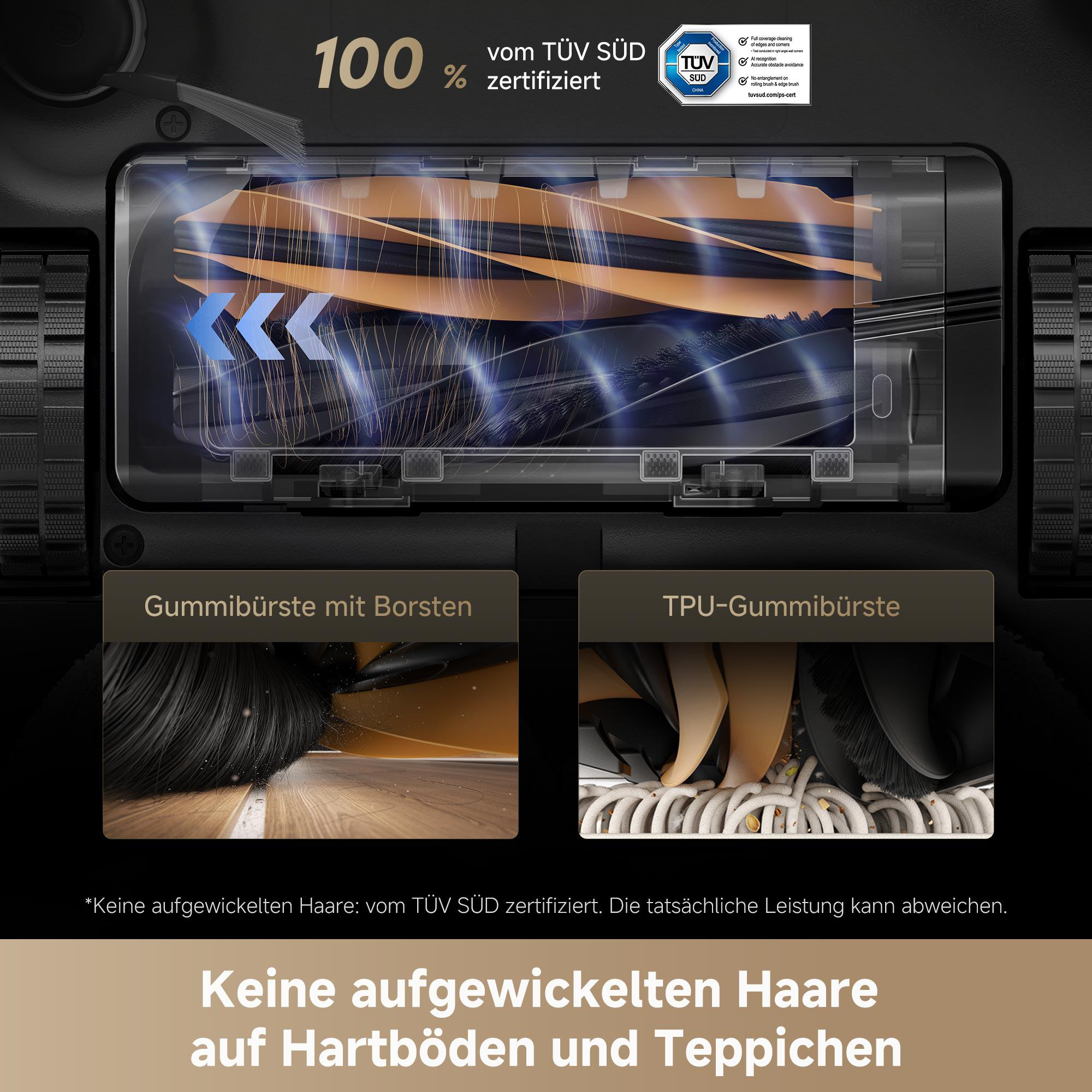 Nahaufnahme eines Roboter-Staubsaugers, der das Bürstendesign zeigt.