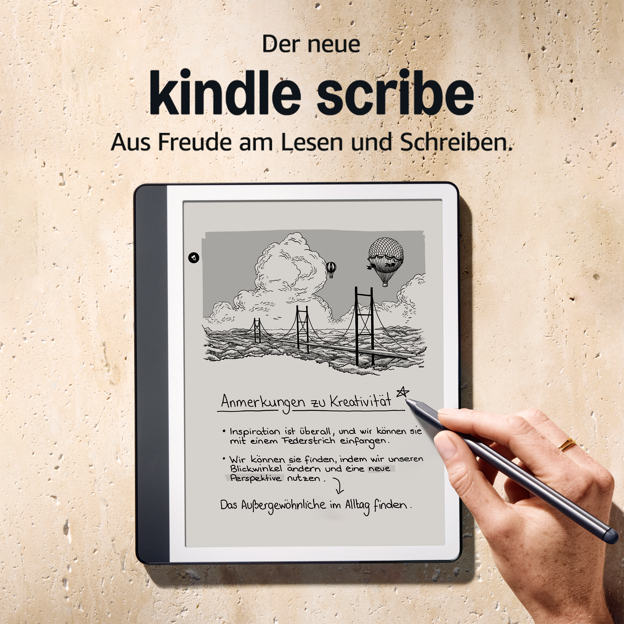 Ein Tablet mit Stift und Text über Lesen und Schreiben.