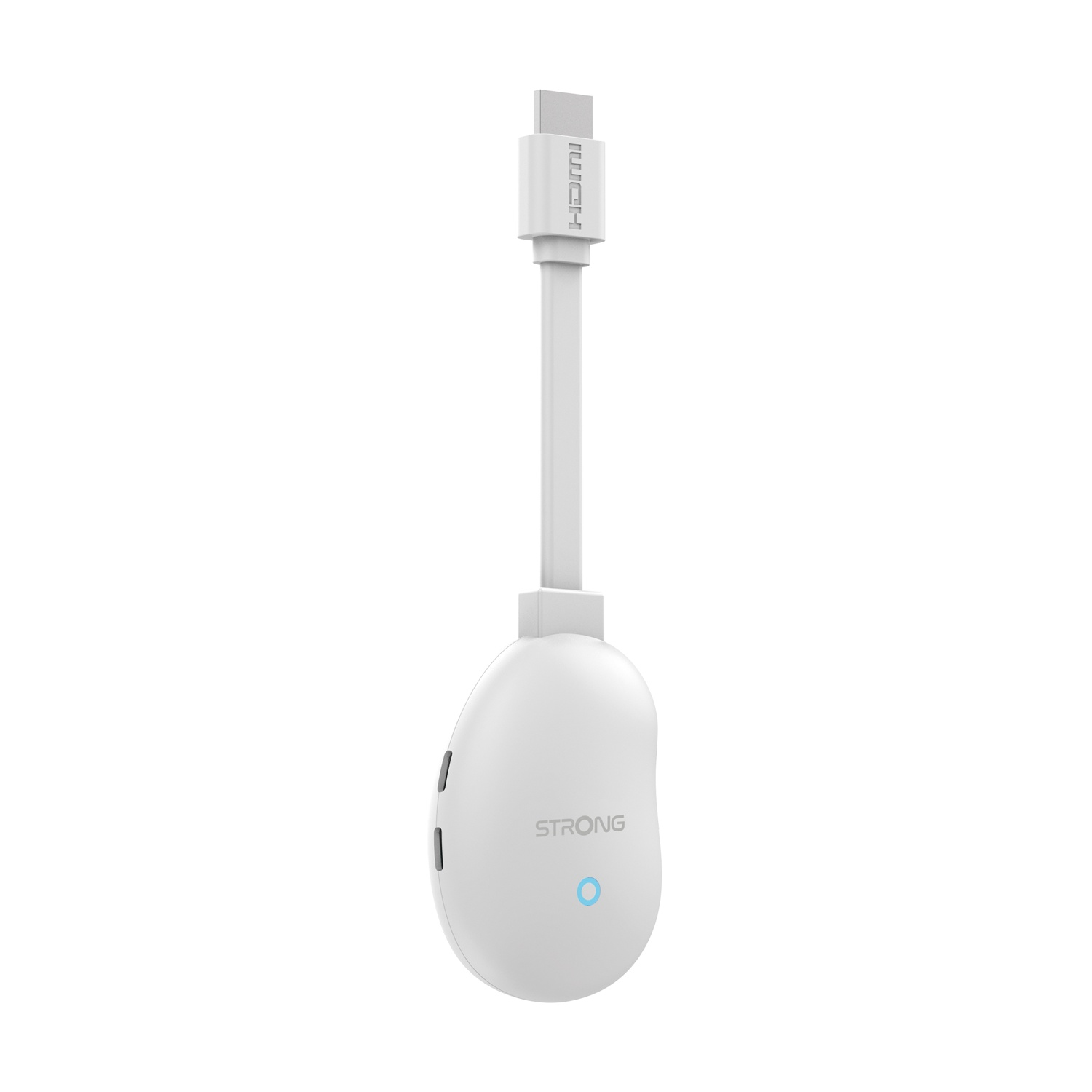 Un adattatore HDMI STRONG bianco con connettore USB, isolato su sfondo bianco.