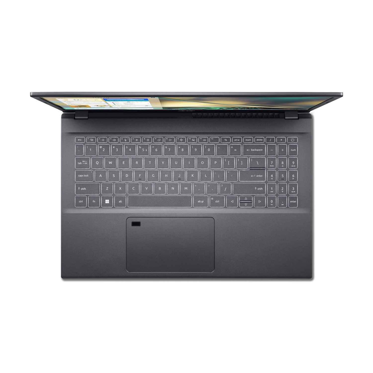 Un laptop argentato con lo schermo aperto. Lo schermo mostra grafica colorata e testo: ASUS Vivobook.