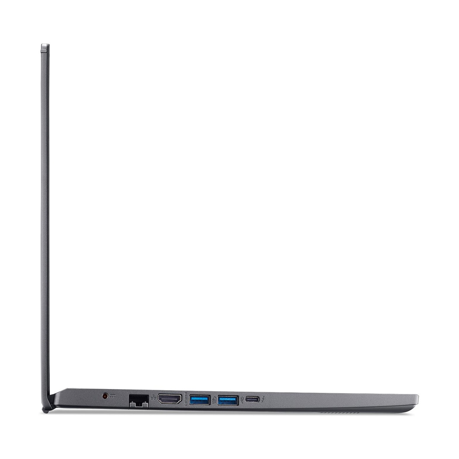 Un profilo laterale di un laptop, che mostra le porte e lo schermo.