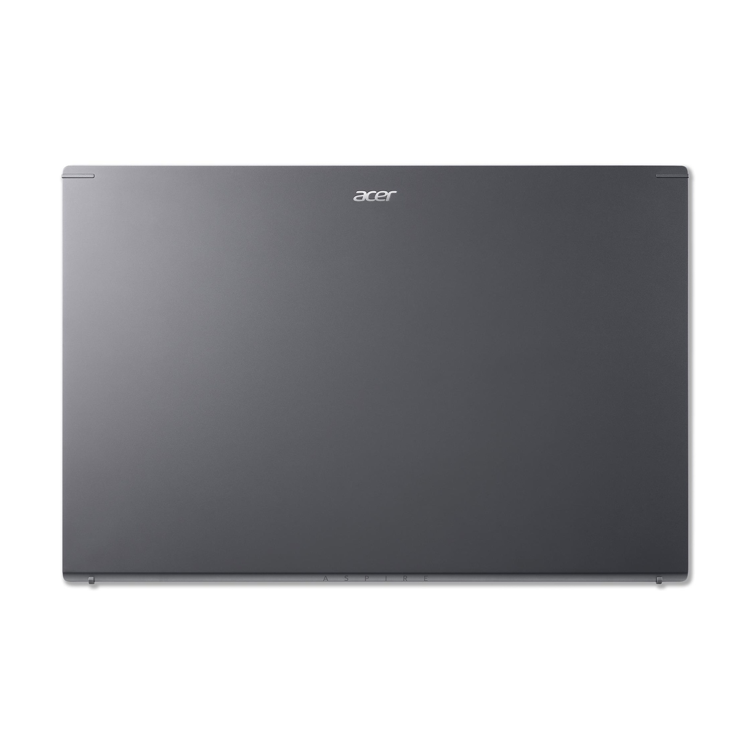 Vista dall'alto di un laptop Acer grigio con 'acer' a lettere bianche.