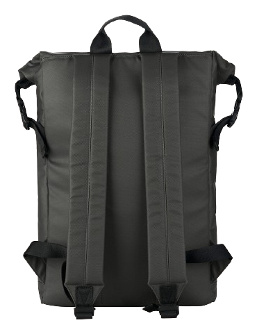 Rucksack, dunkelgrün, zwei Schultergurte, schwarze Schnallen.