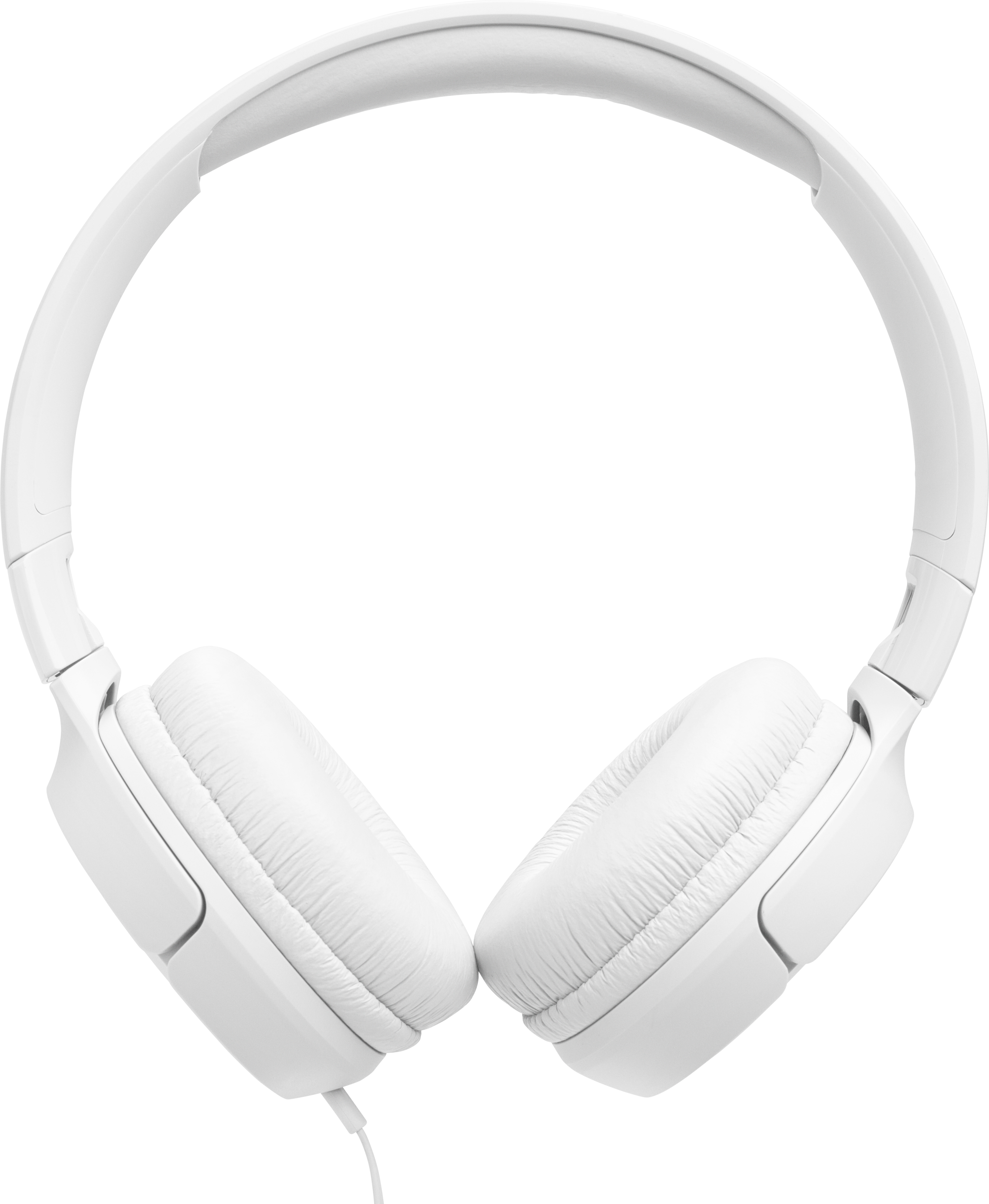 Weiße Kopfhörer, zentriert auf weißem Hintergrund. Die Kopfhörer sind Over-Ear und haben ein Kabel.
