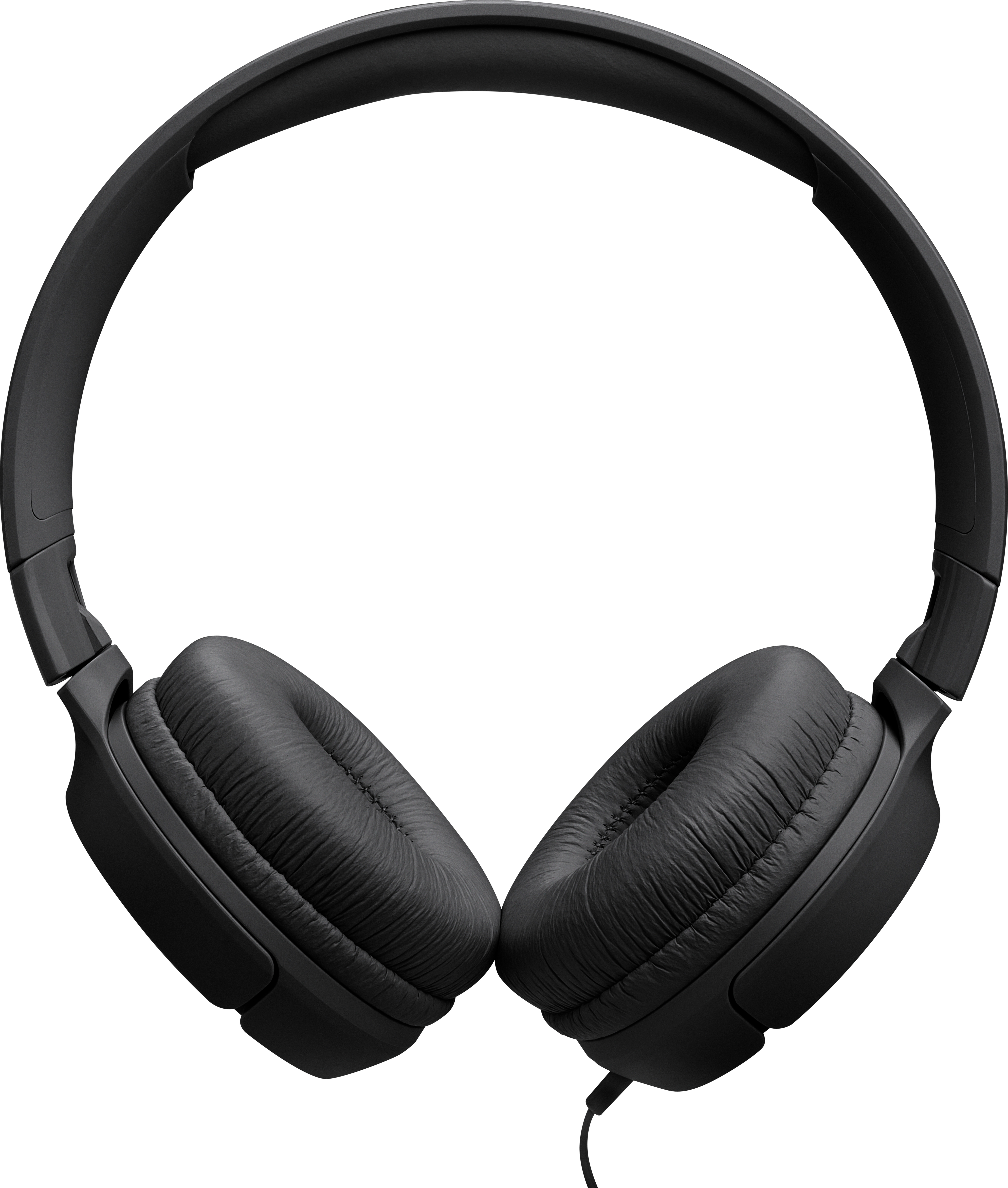 Schwarze Over-Ear-Kopfhörer auf weißem Hintergrund. Die Kopfhörer haben gepolsterte Ohrmuscheln und ein verbindendes Kopfband. Ein Kabel erstreckt sich von der Ohrmuschel.