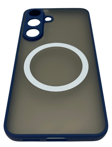 Telefontok, átlátszó, kék szegéllyel, fehér gyűrűvel. A telefon nem látható.