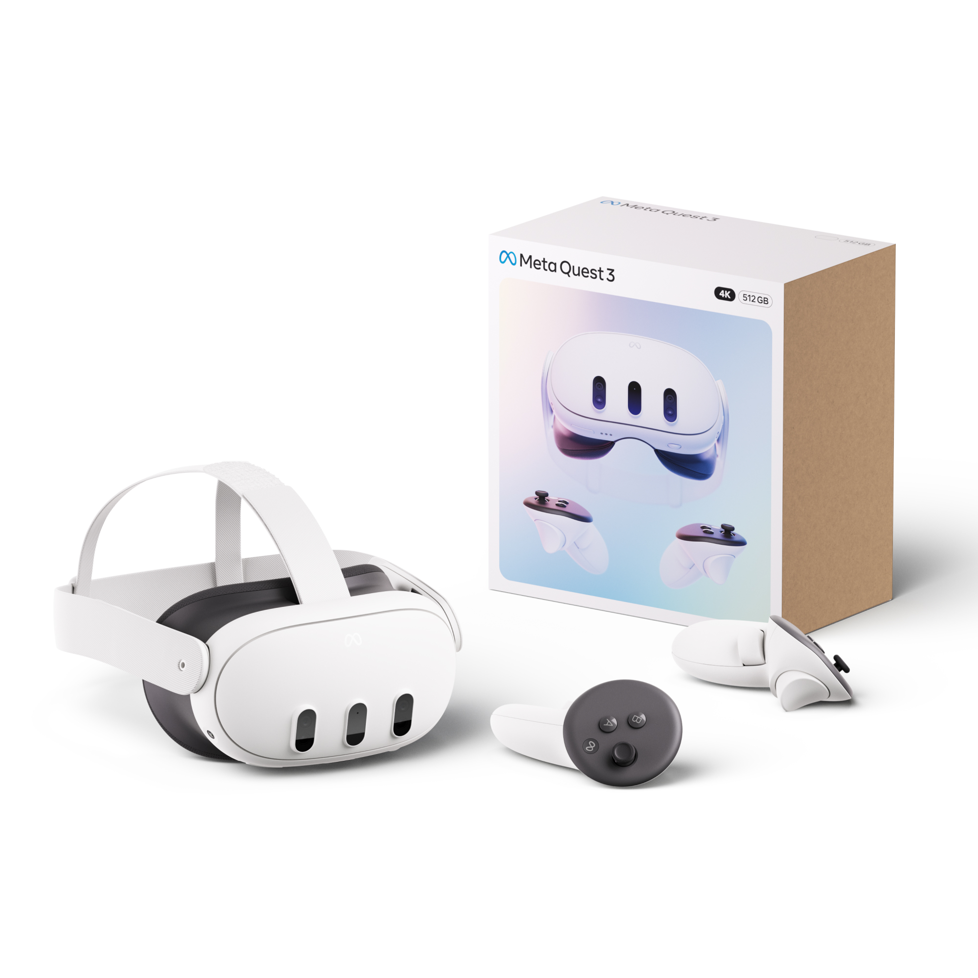 Cuffie VR Meta Quest 3 con controller e confezione.
