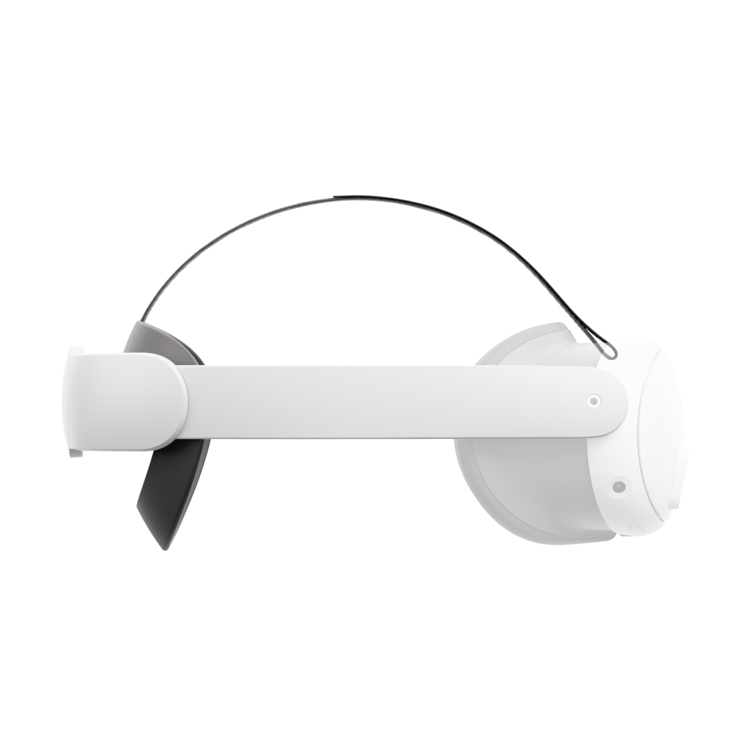 Un visore VR bianco visto di lato.