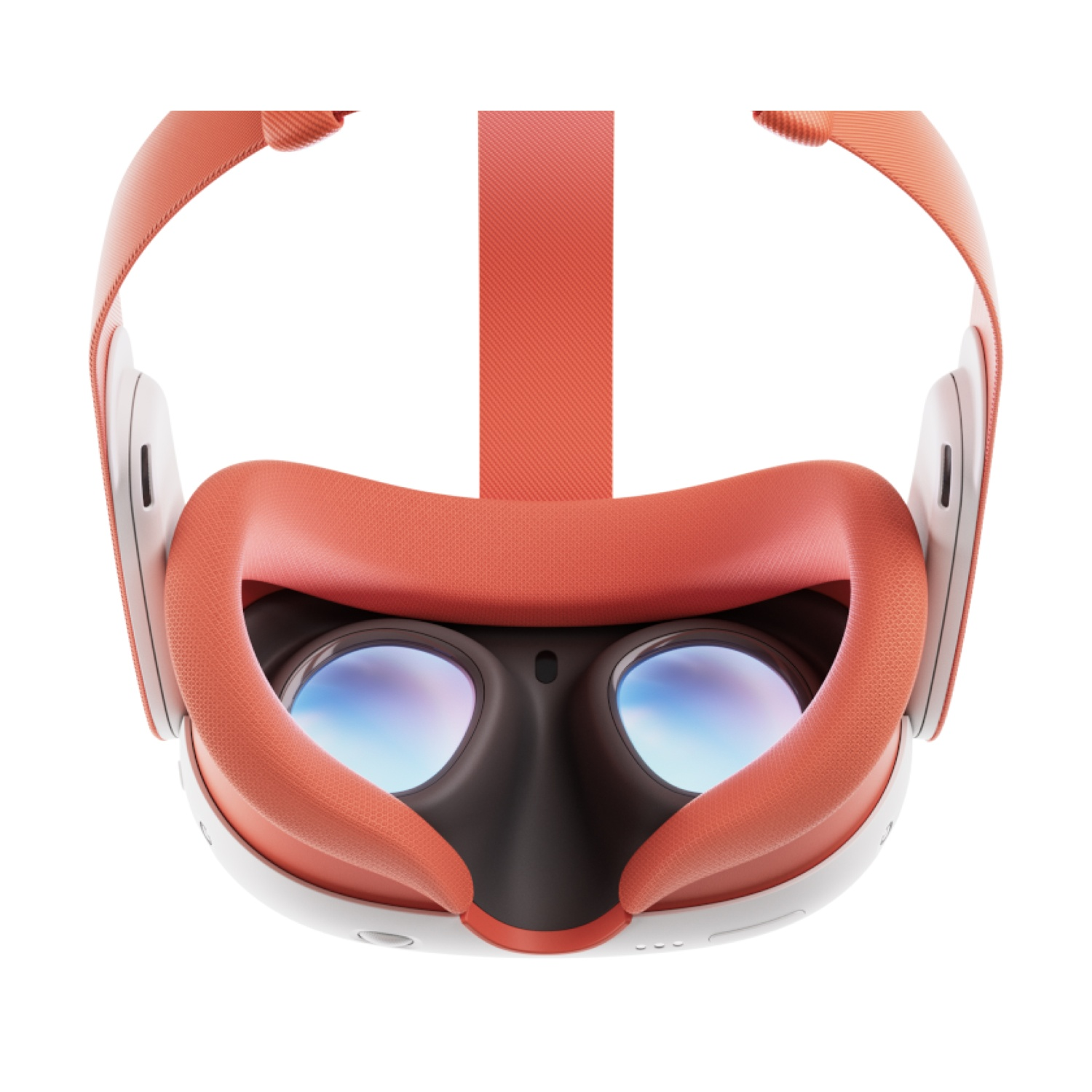 Un visore VR arancione e bianco, che mostra la vista interna.