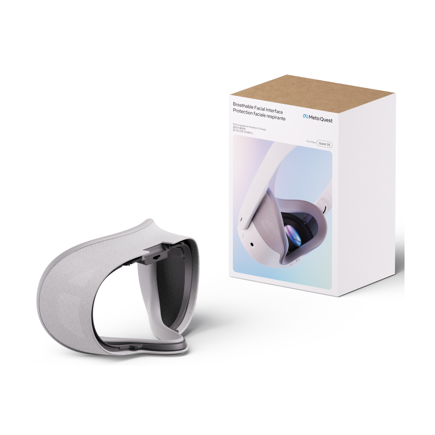 Cuffie VR Meta Quest con interfaccia facciale traspirante.