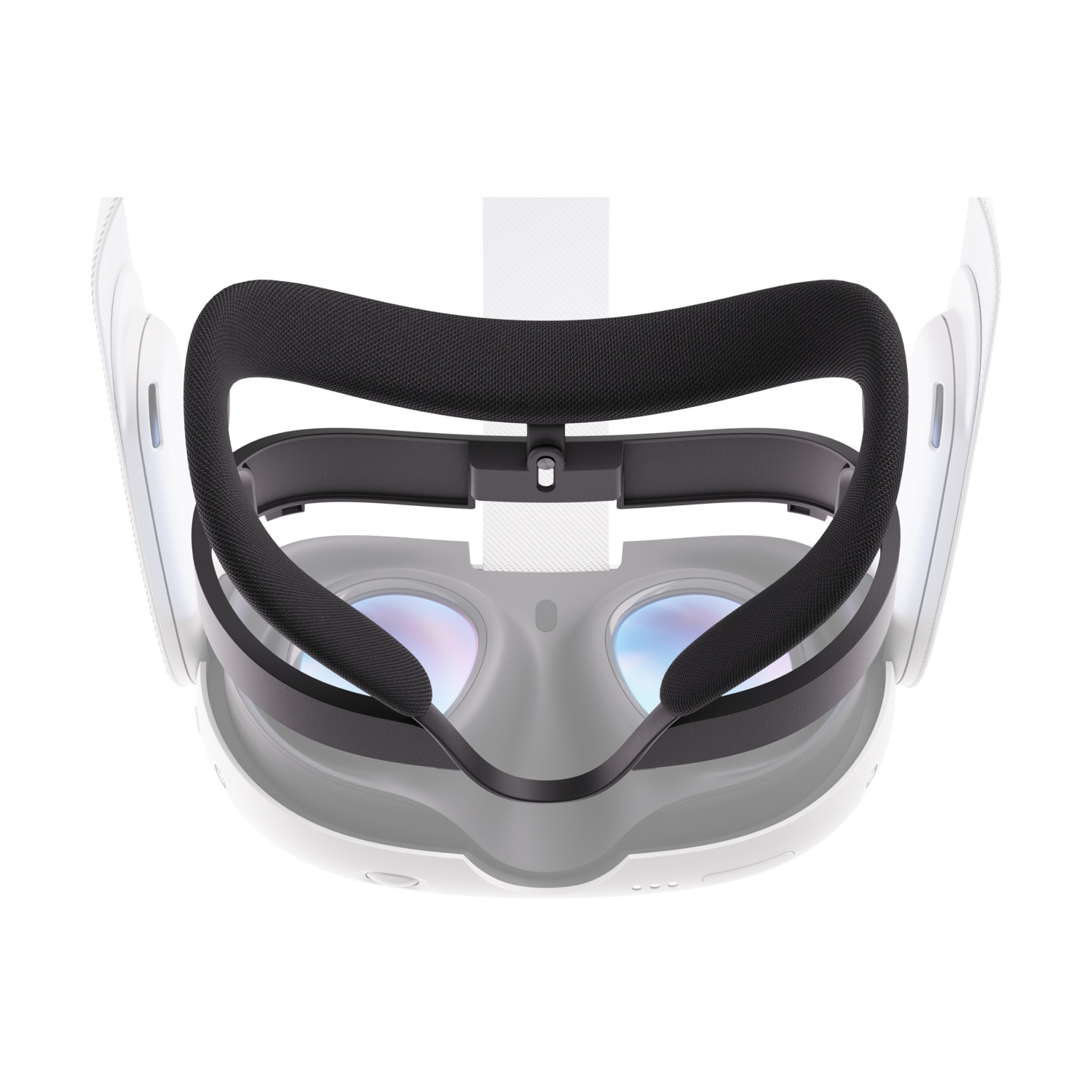 Cuffie VR, la fascia è visibile. È in bianco e nero con un focus sul comfort.