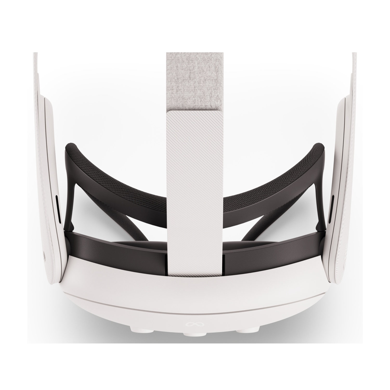 Cuffie VR, bianche con cinturino e componenti interni visibili.
