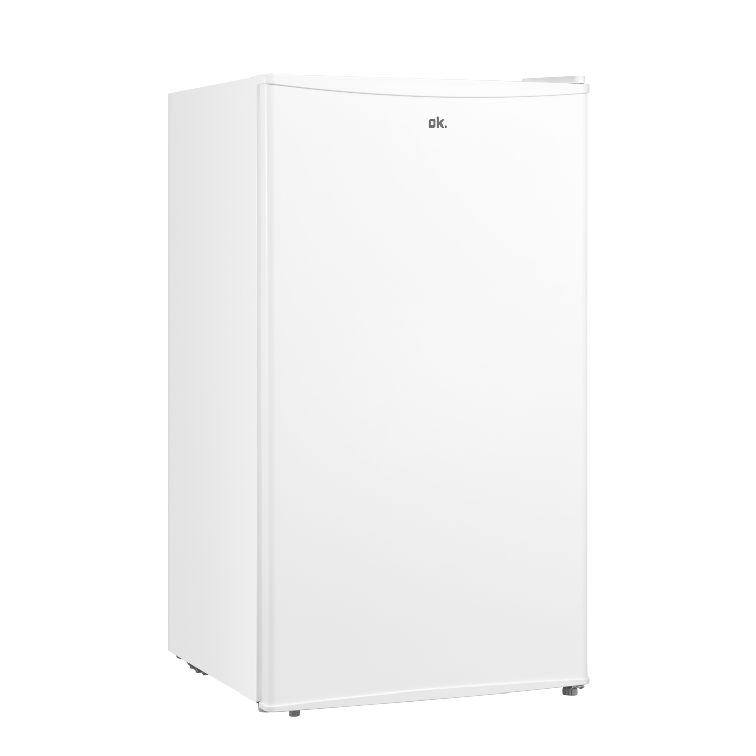 White ok. brand refrigerator on a black background. Isolated studio shot.