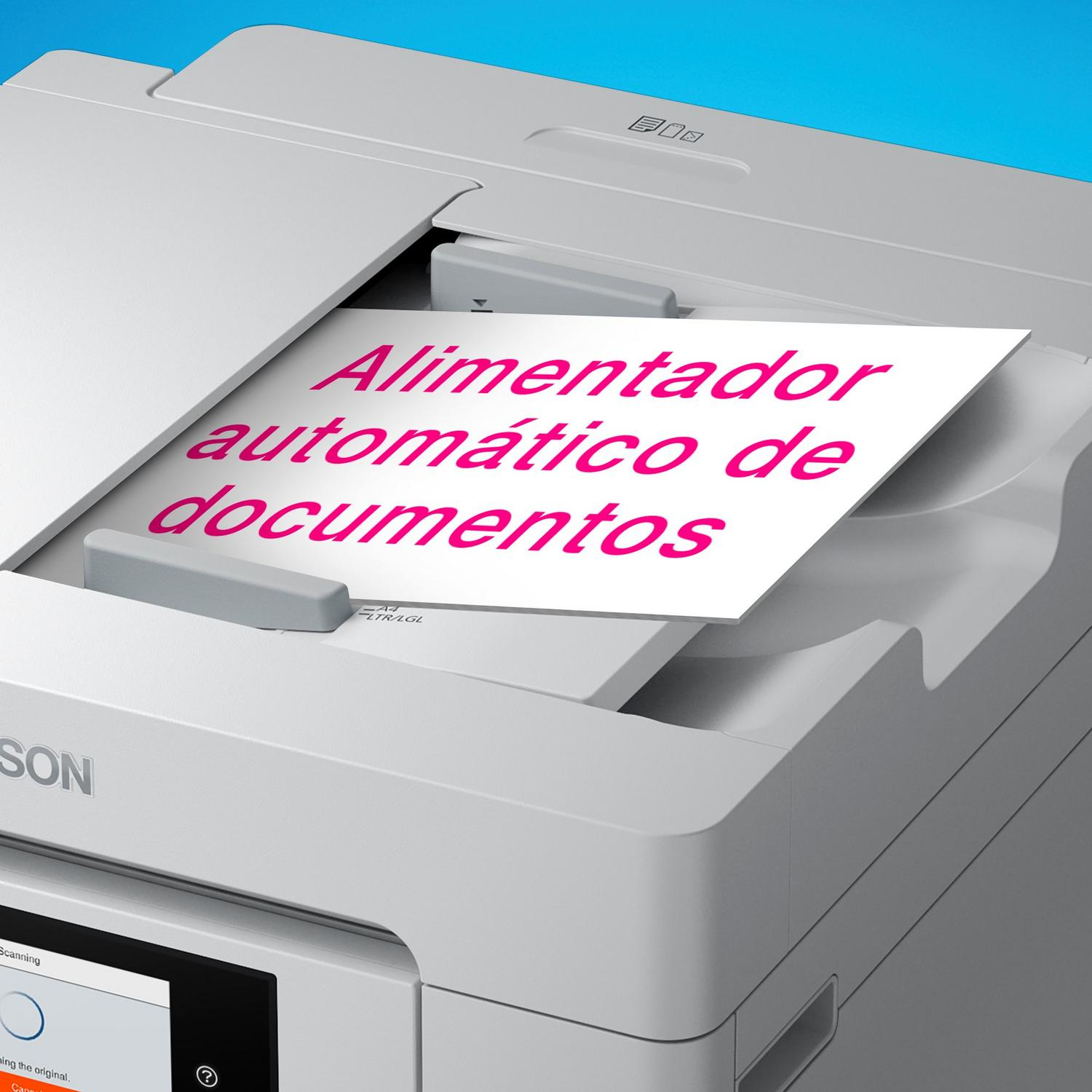 Impresora Epson con un documento en el alimentador automático.