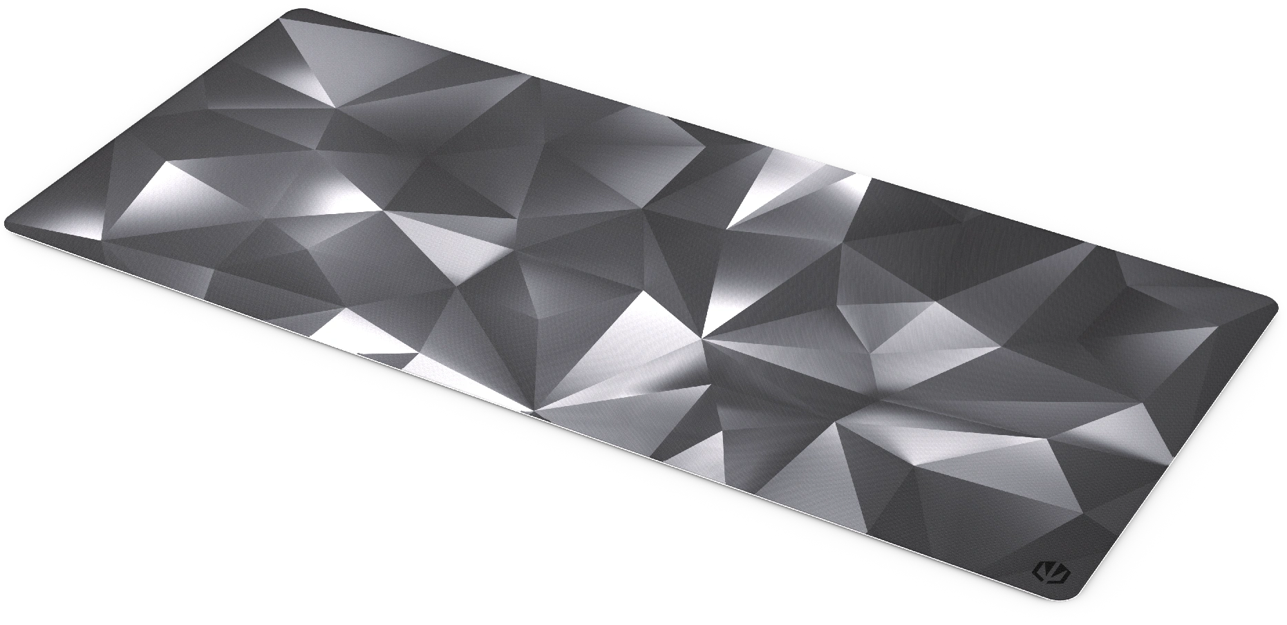 Egy szürke egérpad, egymással összefüggő háromszögek geometriai mintájával.