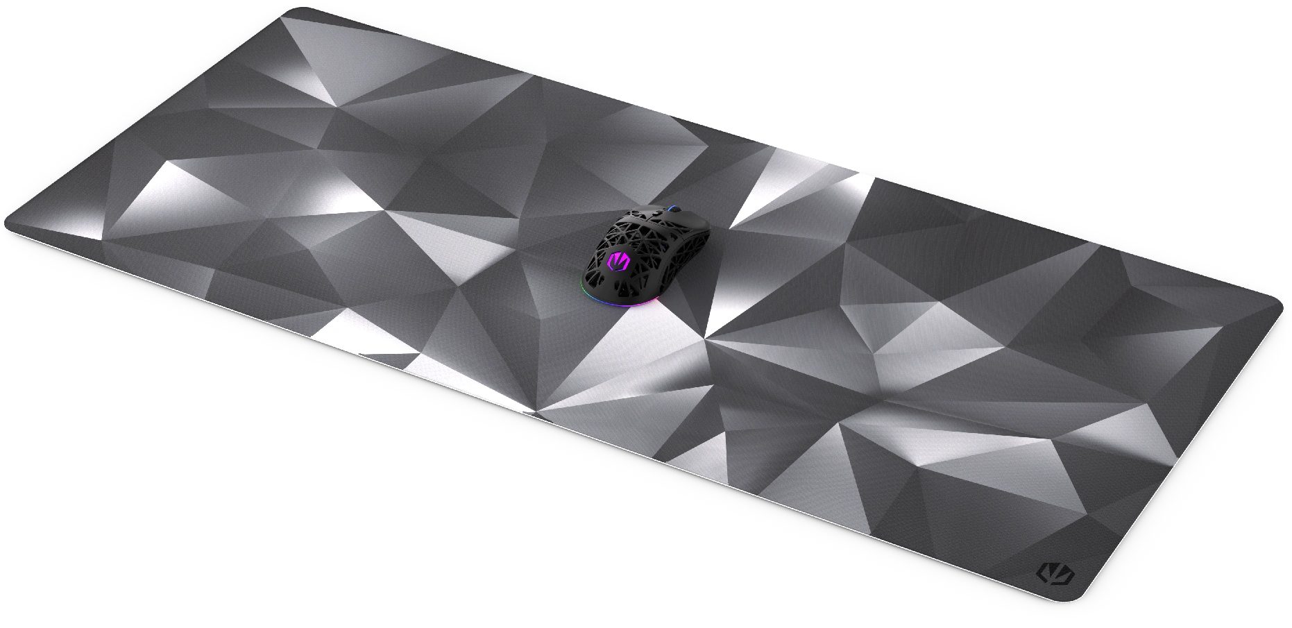 Fekete egér mintás egérpadon. Az egérpad geometriai mintázatú.