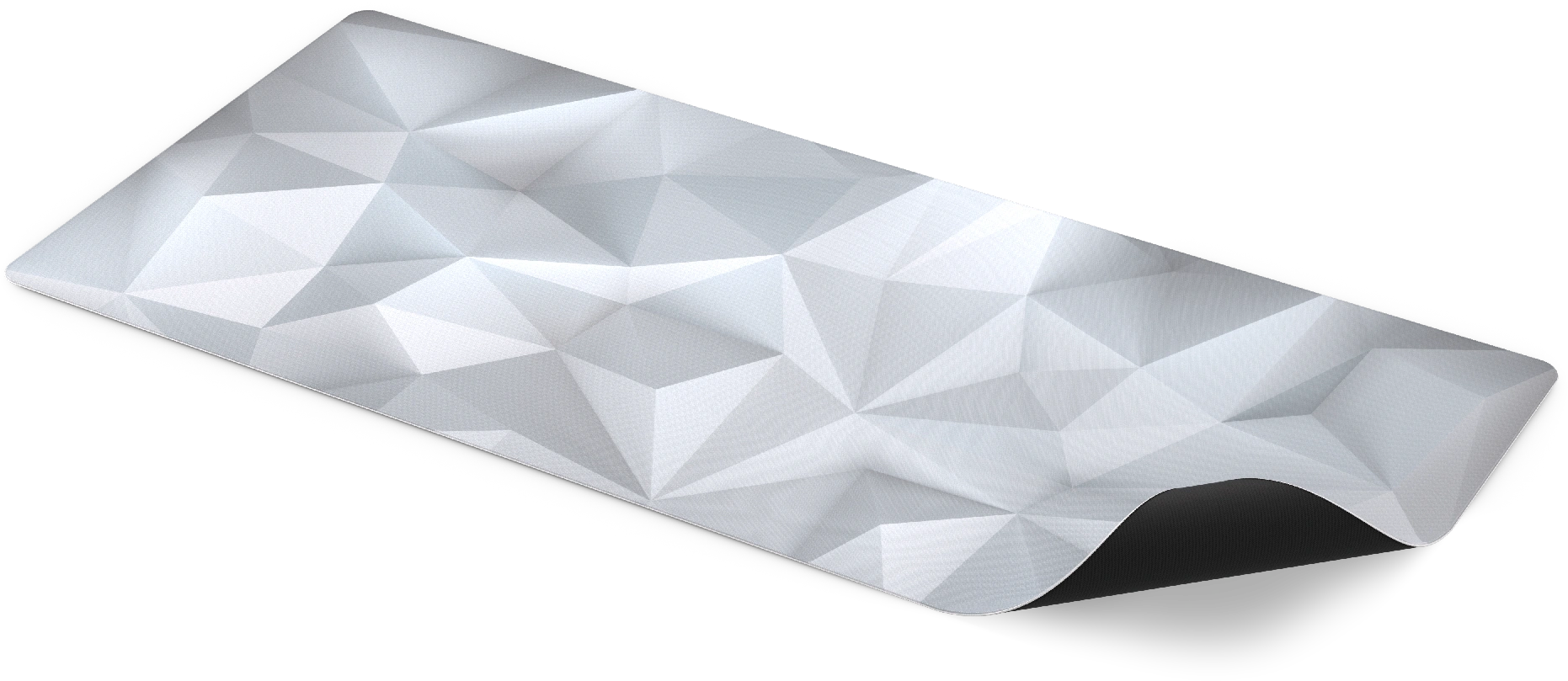 Fehér, geometrikus mintázatú felület, ívelt széllel, fekete háttér előtt.