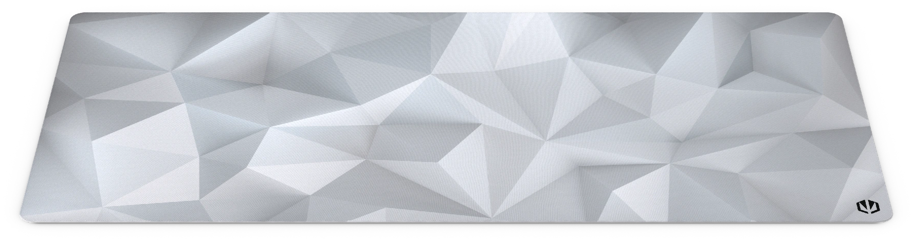 Fehér egérpad geometriai mintával. A minta fehér háromszögekből áll.