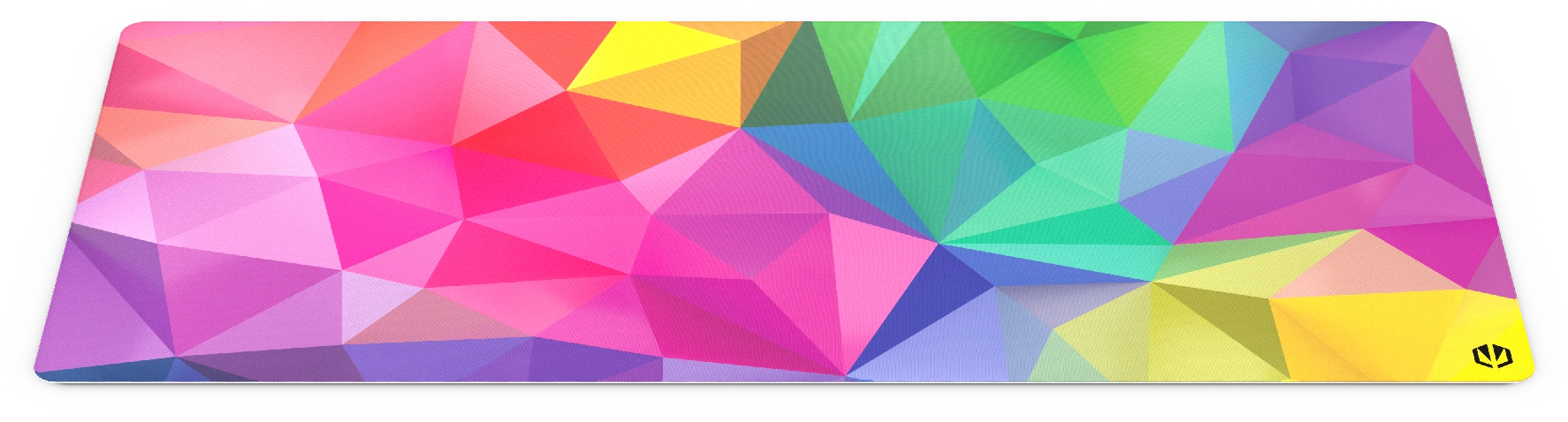 Geometrikus, többszínű egérpad élénk, absztrakt dizájnnal.