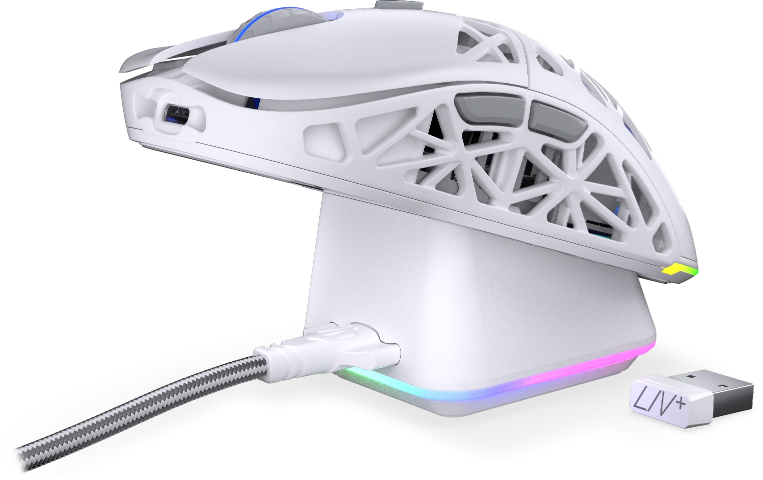 ENDORFY LIV Plus vezeték nélküli optikai egér dokkolóval, max 26000 DPI, ARGB, 2,4GHz USB, fehér (EY6A017)