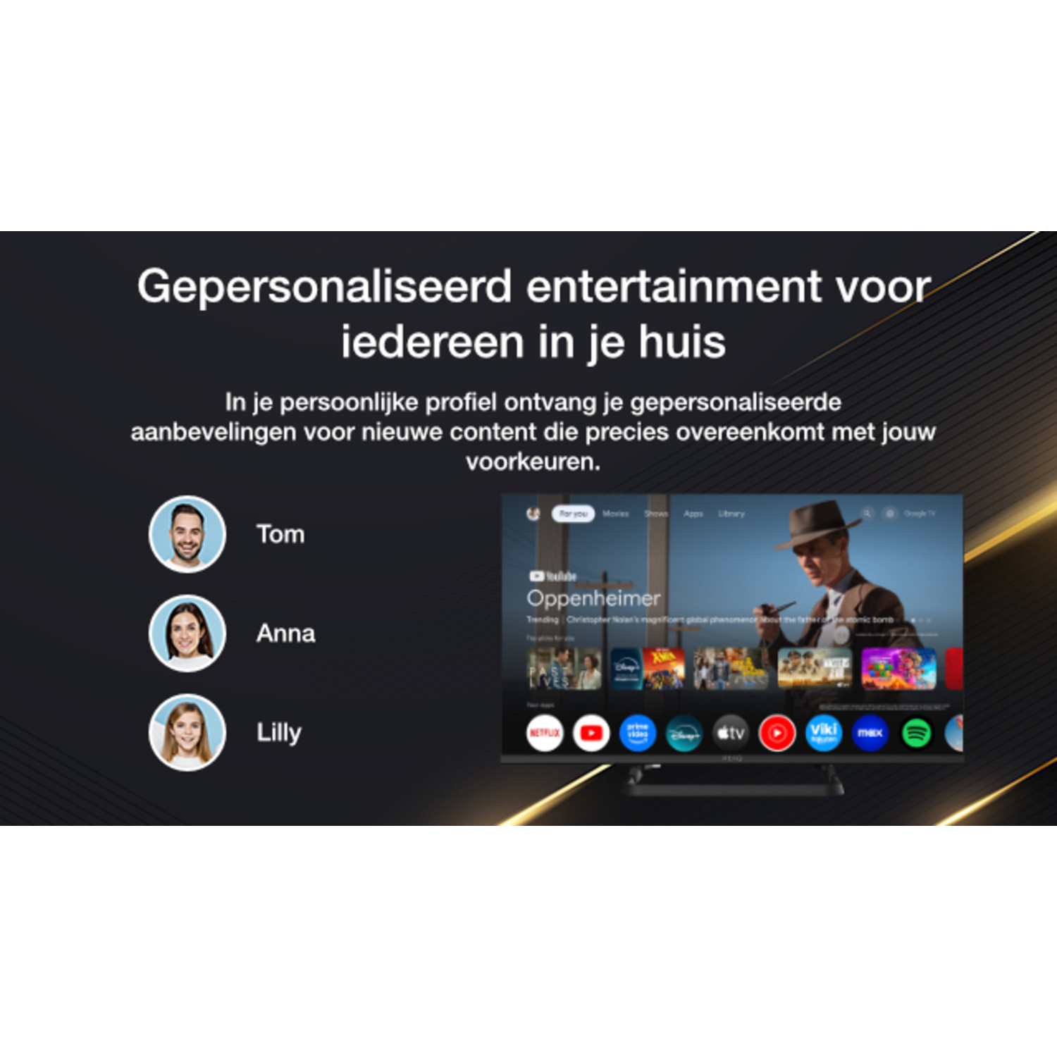 A TV screen showing personalized content suggestions.