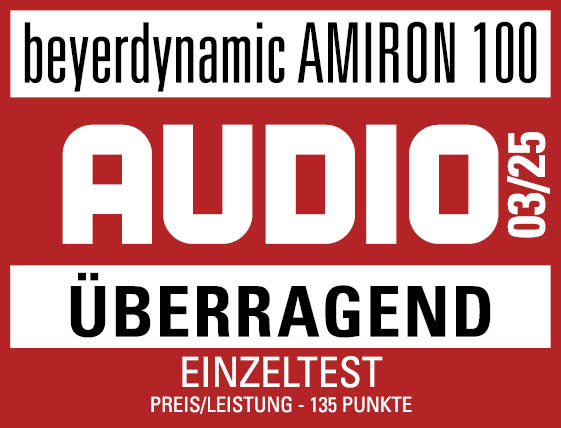 beyerdynamic AMIRON 100 Label. 'AUDIO' und 'ÜBERRAGEND'. Preis/Leistung: 135 Punkte.