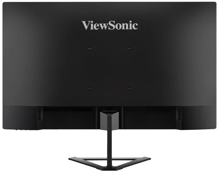 Siyah bir ViewSonic monitörün arkası. Monitörün bir standı var. ViewSonic logosu üstte görülebilir.
