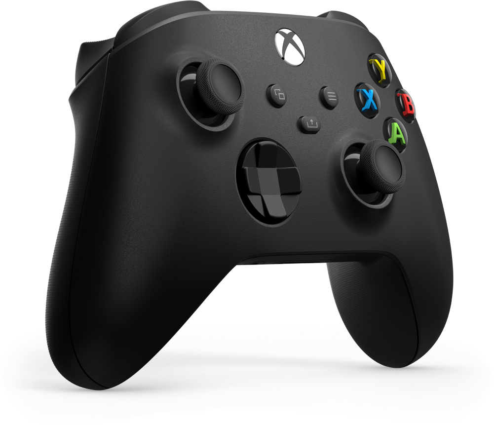 Fekete Xbox vezérlő, gombokkal, hüvelykujjas karokkal és látható Xbox logóval.