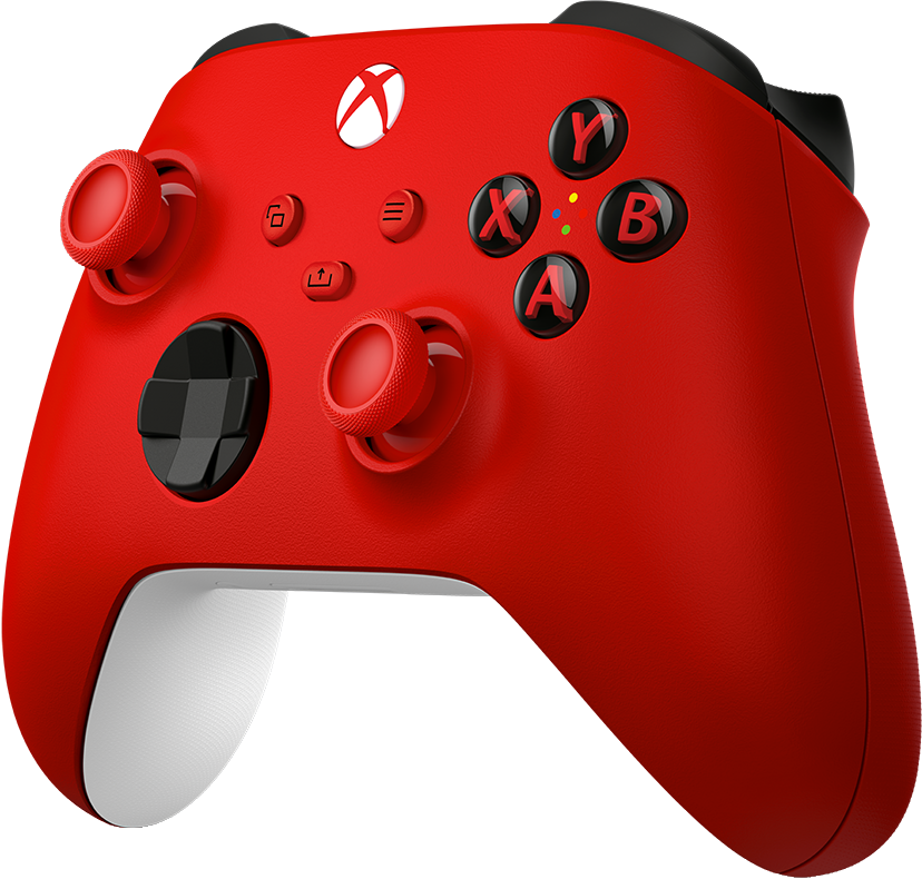 Egy piros Xbox kontroller gombokkal és joystick-okkal.