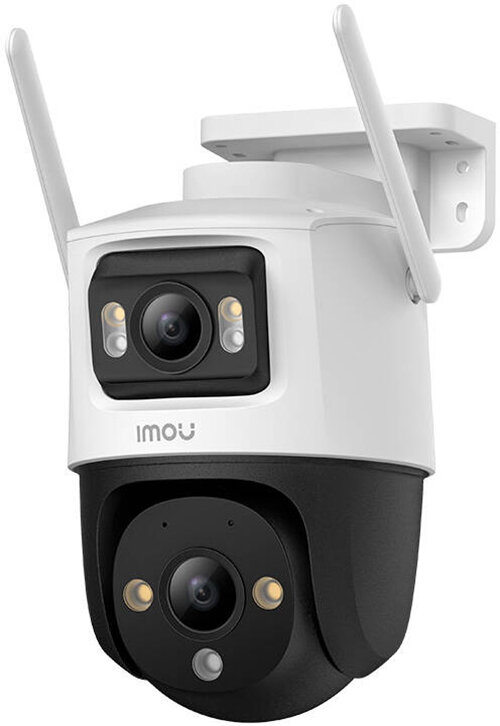 Kamera bezpieczeństwa z dwiema antenami, biało-czarna.