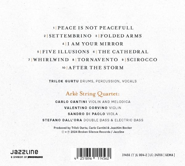 Rückseite einer CD-Hülle. Text listet Songtitel, Namen der Musiker und Produktionscredits auf weißem Hintergrund auf.