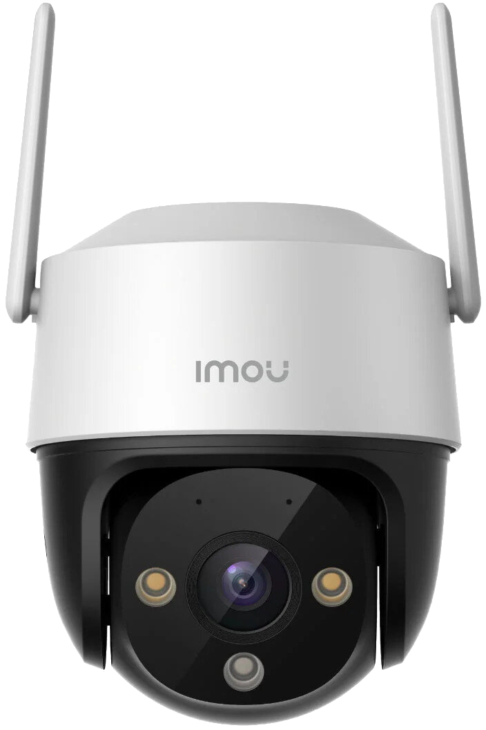 Kamera bezpieczeństwa Imou, biało-czarna, z dwiema antenami. Widoczny obiektyw i inne czujniki.