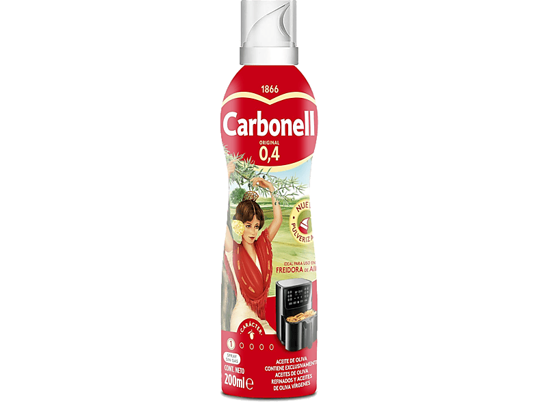 Pulverizador - Carbonell Aceite de Oliva 0.4, Ideal para Freidora Aire, Uso caliente, Rojo
