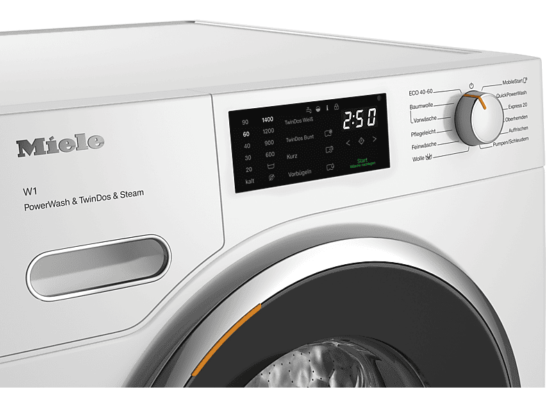 MIELE WWG880 WCS PWash&TDos&Steam W1 White Edition Waschmaschine (9 kg, 1400 U/Min., A, Flusenfilter, Fremdkörperfilter)