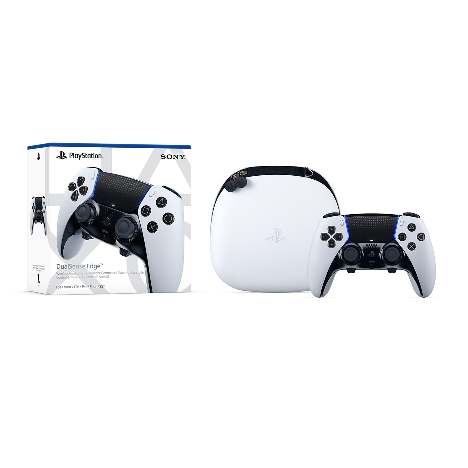 Controller PlayStation DualSense Edge, mostrata la scatola e il controller.