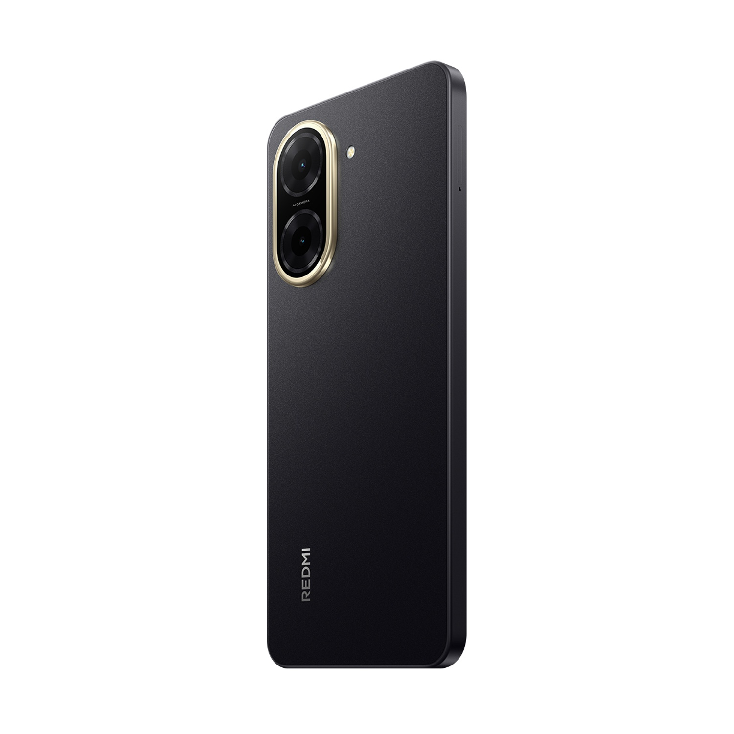 Telefono nero con due fotocamere e un anello dorato.
