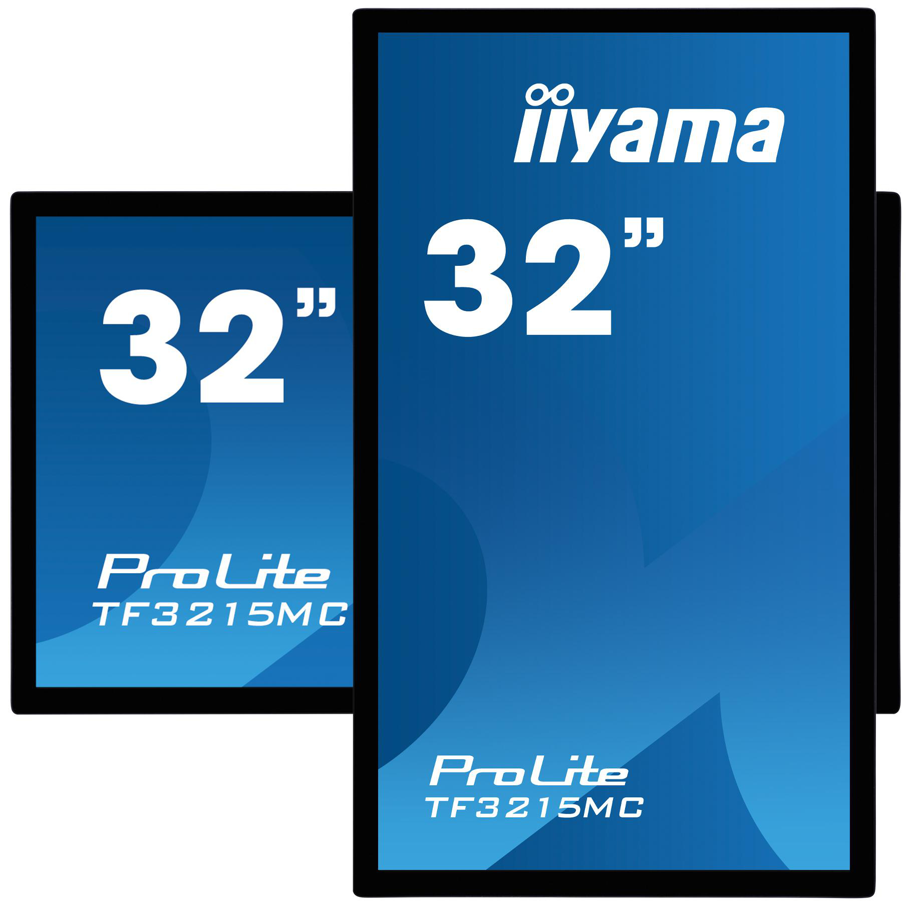Zwei Computermonitore. Der rechte zeigt '32"' und 'iiyama'. Der linke ist kleiner.