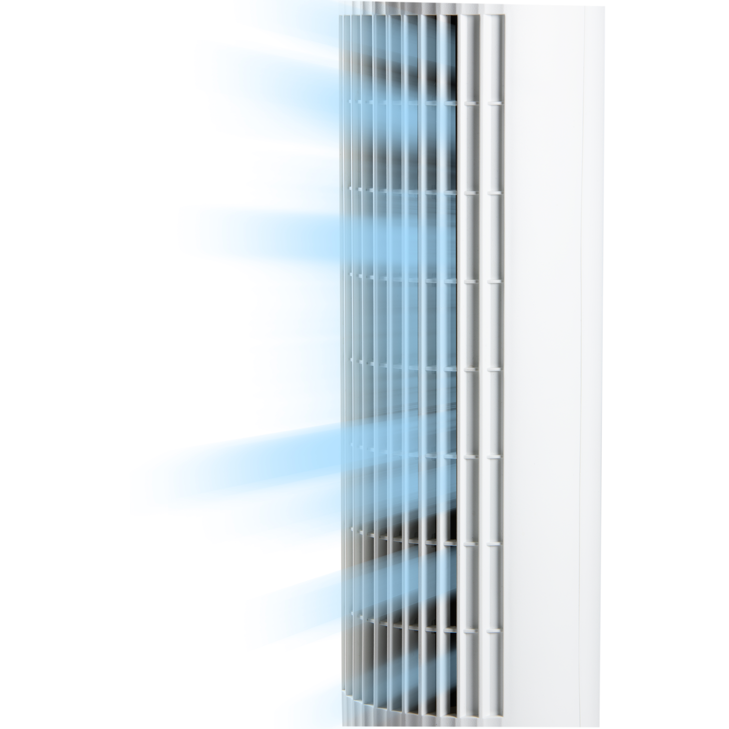 Witte airconditioning met blauw luchteffect.