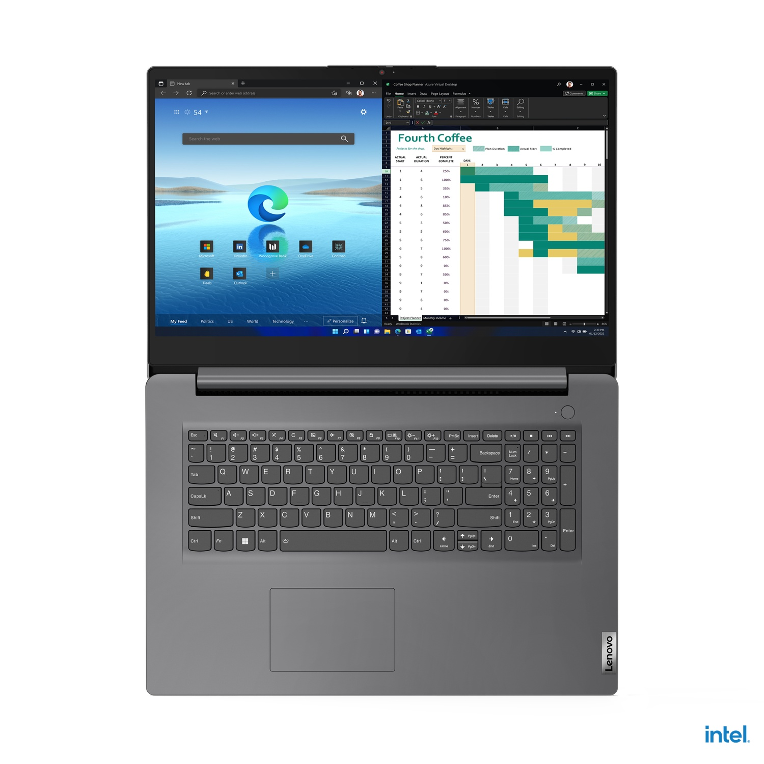 Laptop displaying a web browser and a project management software on screen.